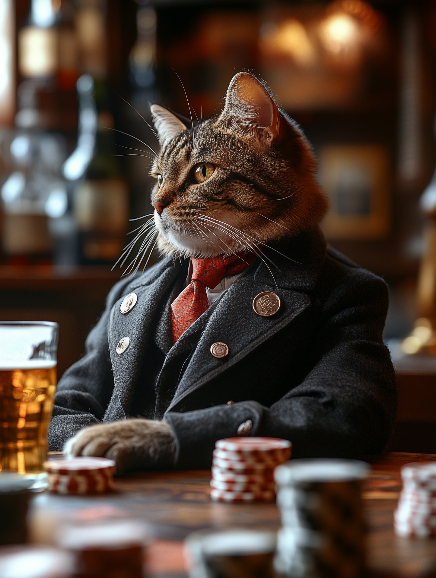 Custom casino pet portrait art | Pets in tuxedos drinking beer at the casino | Digital download